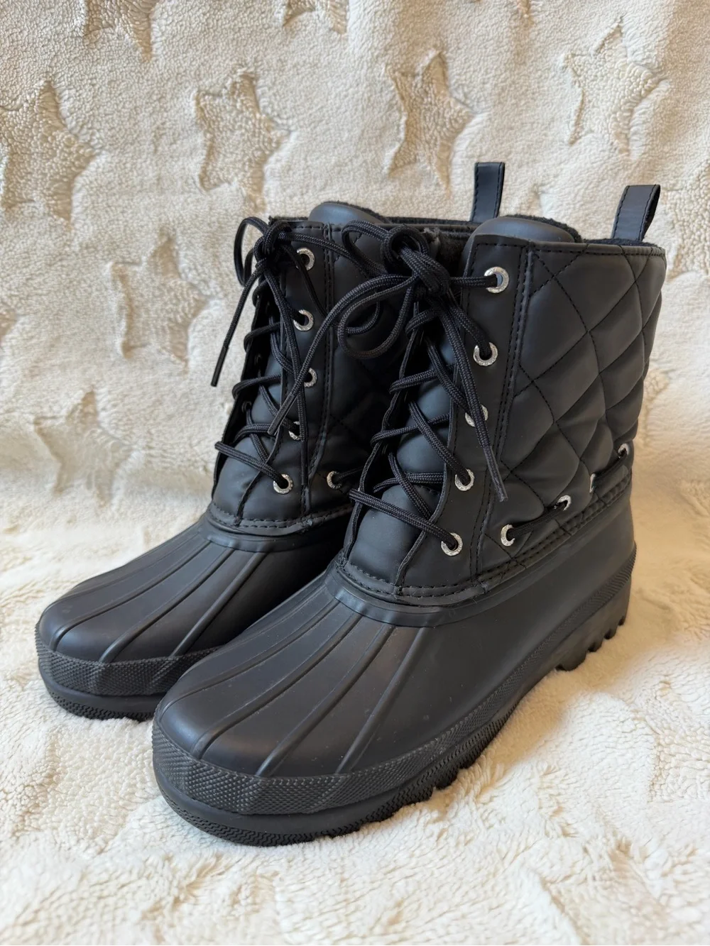 EUC Sperry Gosling Black Quilted Waterproof Duck Winter Boots